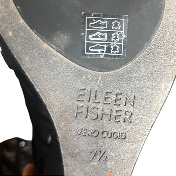 EILEEN FISHER Black Leather Caged Wedge Lattice Zip Back Sandals Women's Sz 7.5 - Picture 5 of 6